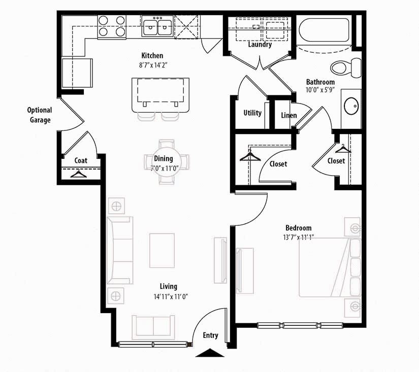 One bedroom floor plan